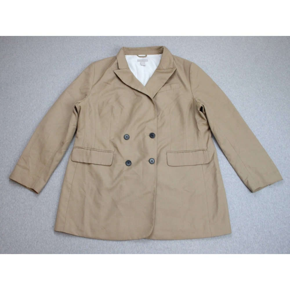 H&M Jaclket Womens XL Beige Double Breasted Peak Lapel Single Lined Oversized